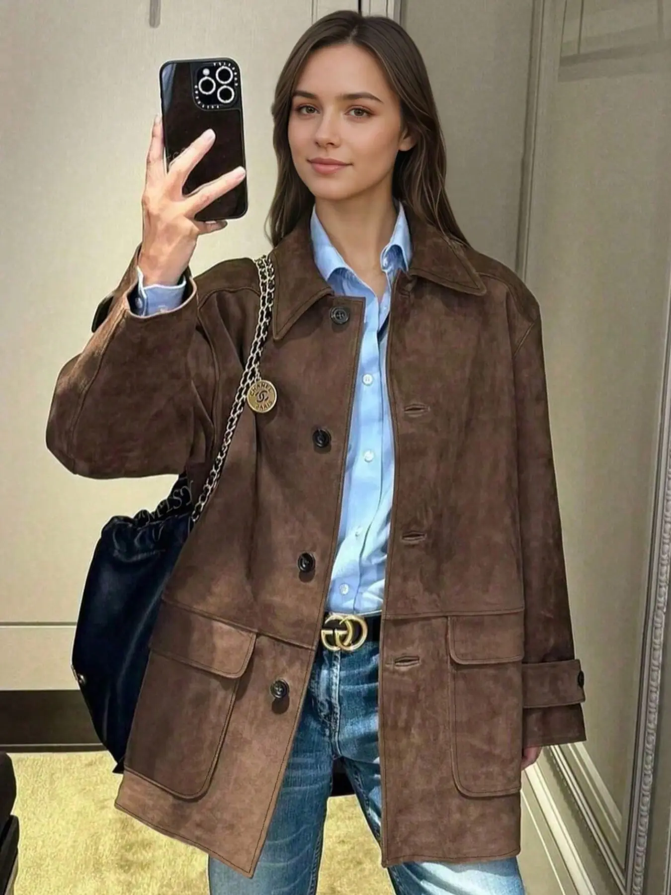 American Vintage Maroon Color Suit Jacket, Loose Fit Casual Style, Trendy Relaxed Fashion, Versatile Lapel Design, High-End Leisurewear