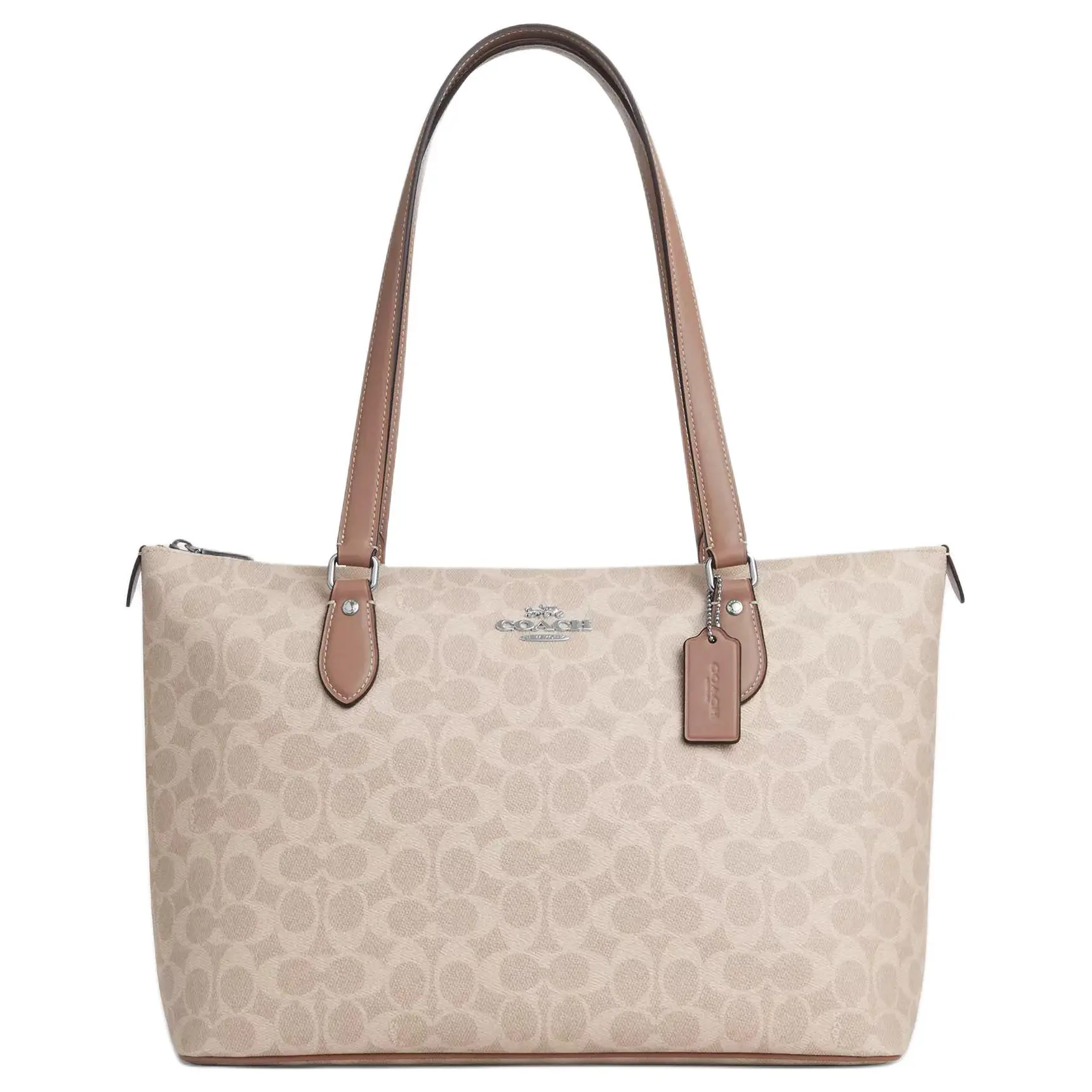 COACH Gallery 36 Classic Monogram Zip Top Tote Bag for Women, PVC and Leather, Dusty Rose