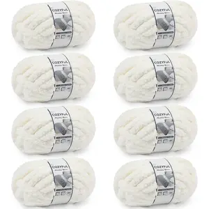 #10 Super Bulky Chunky Chenille Yarn for Hand Knitting & Crocheting, Jumbo Thick Blanket Knit Yarn, 8 Skeins (8 oz / 22 yds per Skein), Cream