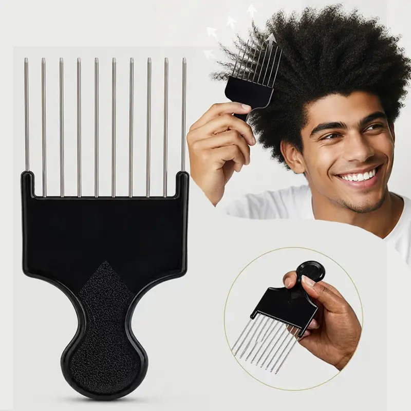 1pc Metal Hair Pick Comb for Curly & Afro Hair, Afro Pick Detangling and Styling Fork Comb for Volume, Dreadlocks, Locs & Braids, Flat Top Hair Styling Tool for Men & Women, Barber Hair Pick Comb, Barber Shop Comb