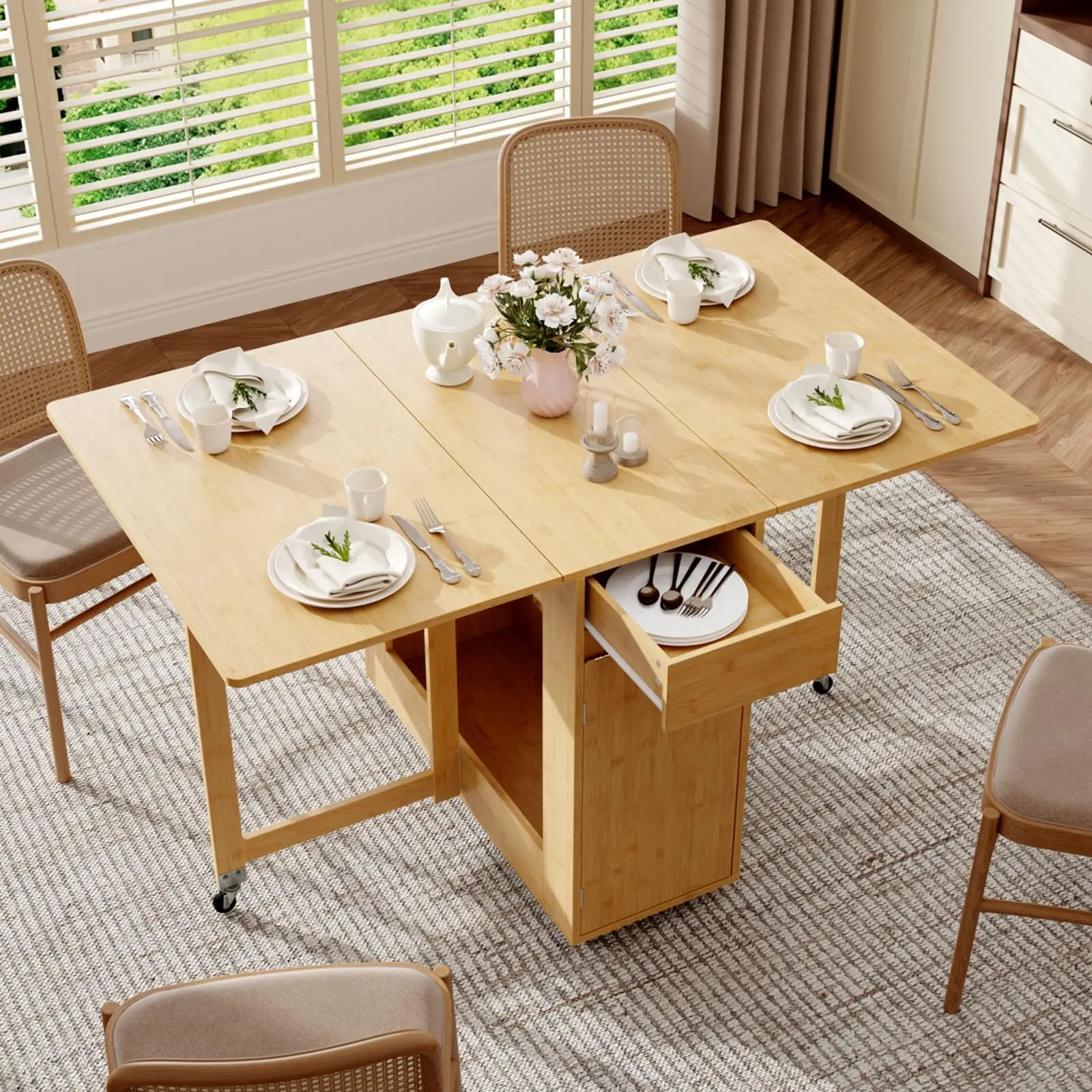 Garvee Space-Saving Folding Dining Table with Drop Leaf – Compact for Small Kitchens, RVs & Apartments – Natural Wood