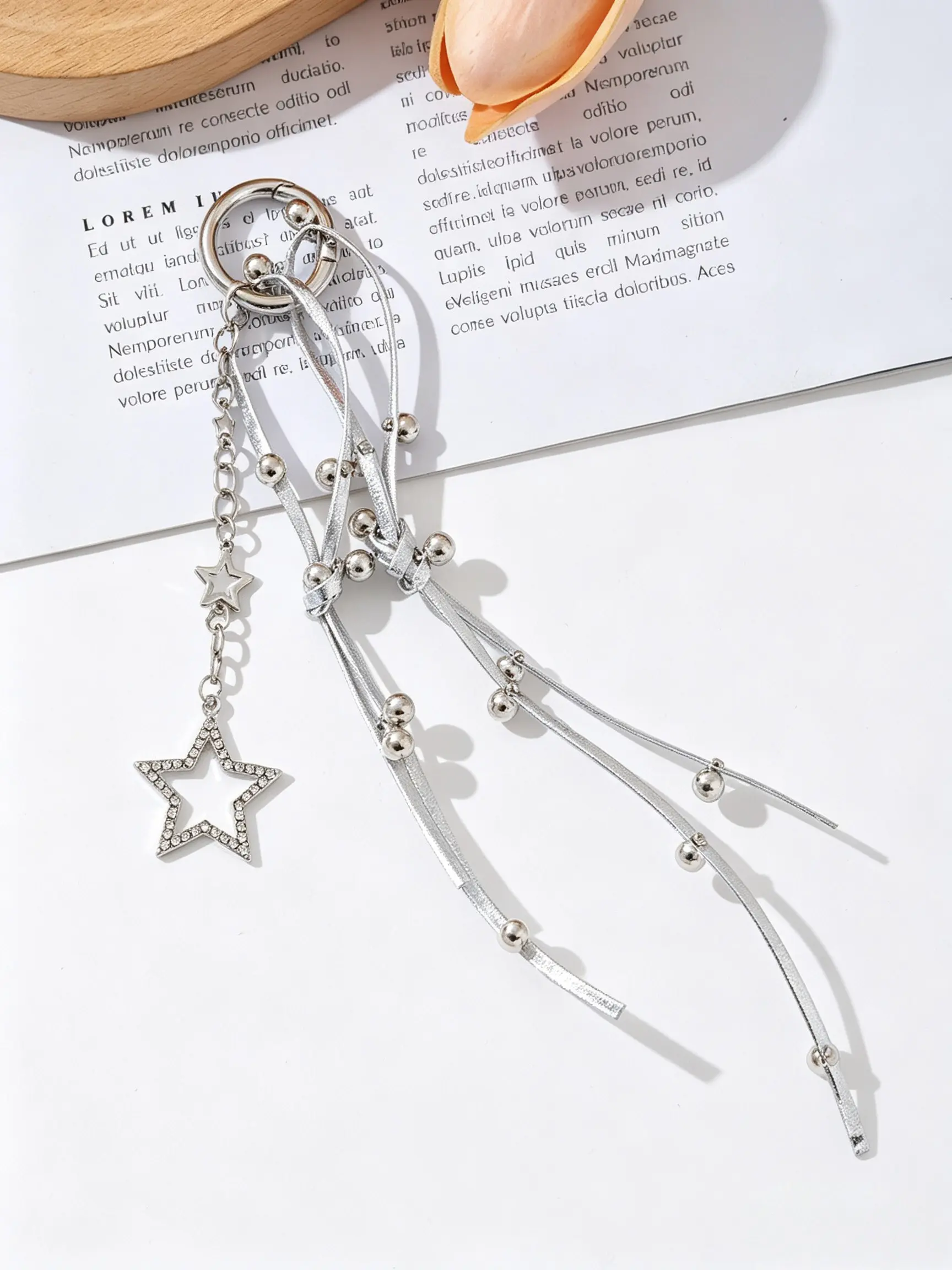 Y2K Millennium Style Knot Beaded Star Keychain, Synthetic Zircon Embedded Pentagon Tassel Bag Charm, Sweet Punk Backpack Accessory
