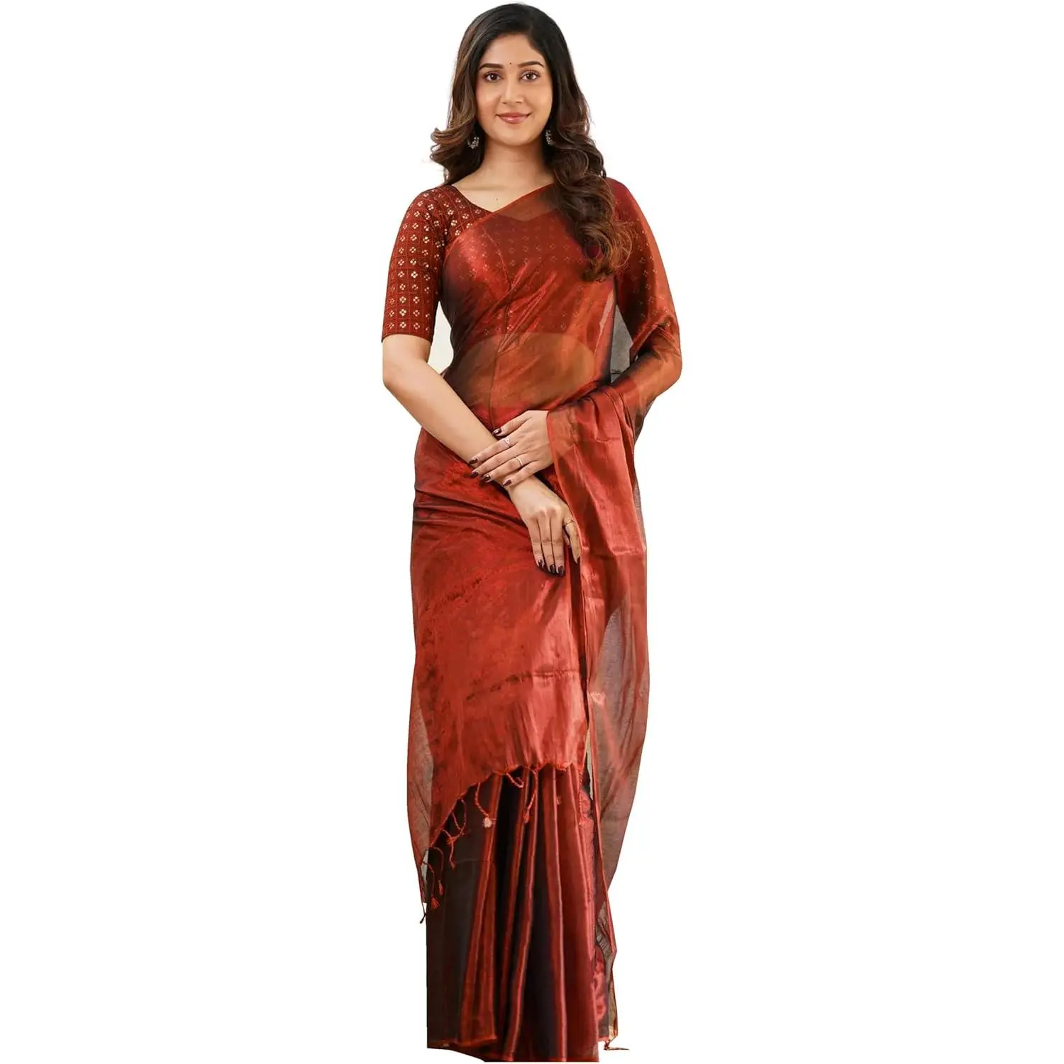 Women's Pure Tissue  Handloom Saree with Dhupion Silk Embroidery Unstitched Blouse
