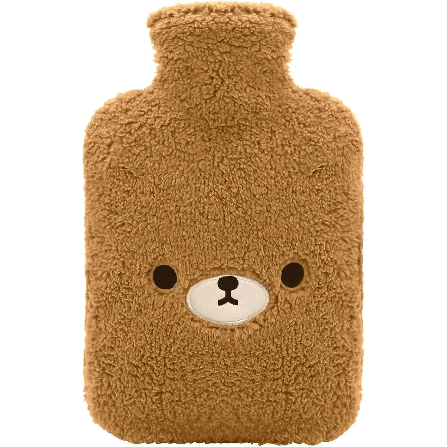 Hot Water Bottle with Cute Bear Fleece Cover, Hot Water Bag, Brown |   Soft fleece cover feels warm and cozy. Use for hot or cold compress on the neck, shoulders, hands, feet or abdomen.
