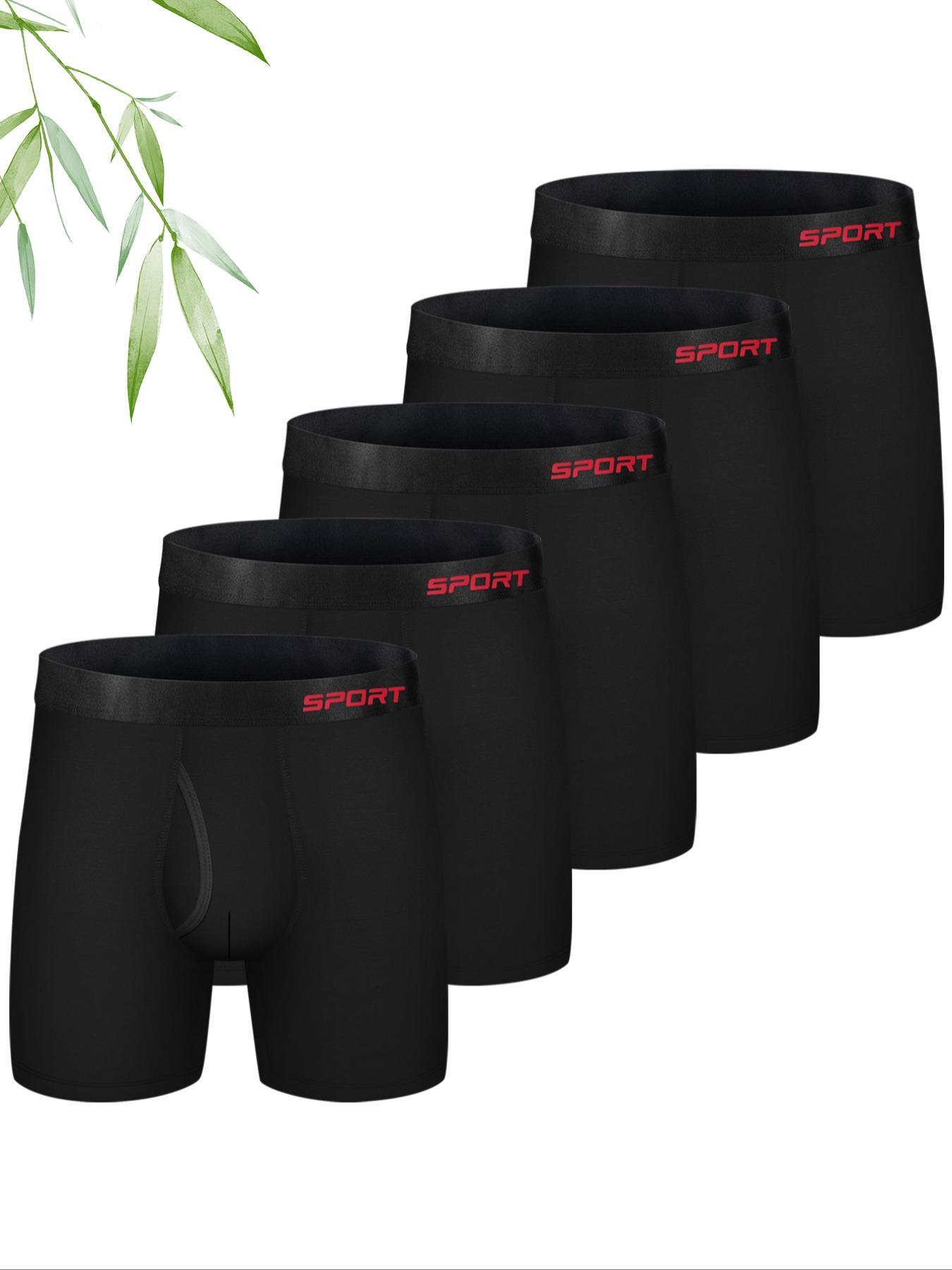 Men's 5pcs Viscose Letter Print Boxer Brief with Fly, Breathable Comfy Underwear for Daily Wear, Soft Underwear for All Season, All Season Briefs