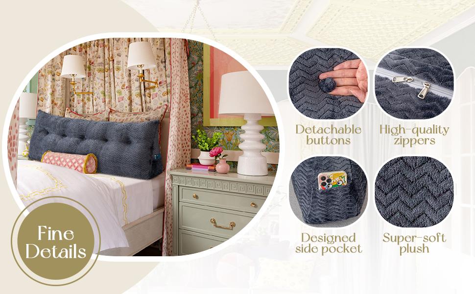 Headboard Wedge Pillow Large Headboard Pillow Wedge Pillow Headboard Soft and Supportive Bed Rest Reading Pillows for Sitting in Bed with Removable Cover