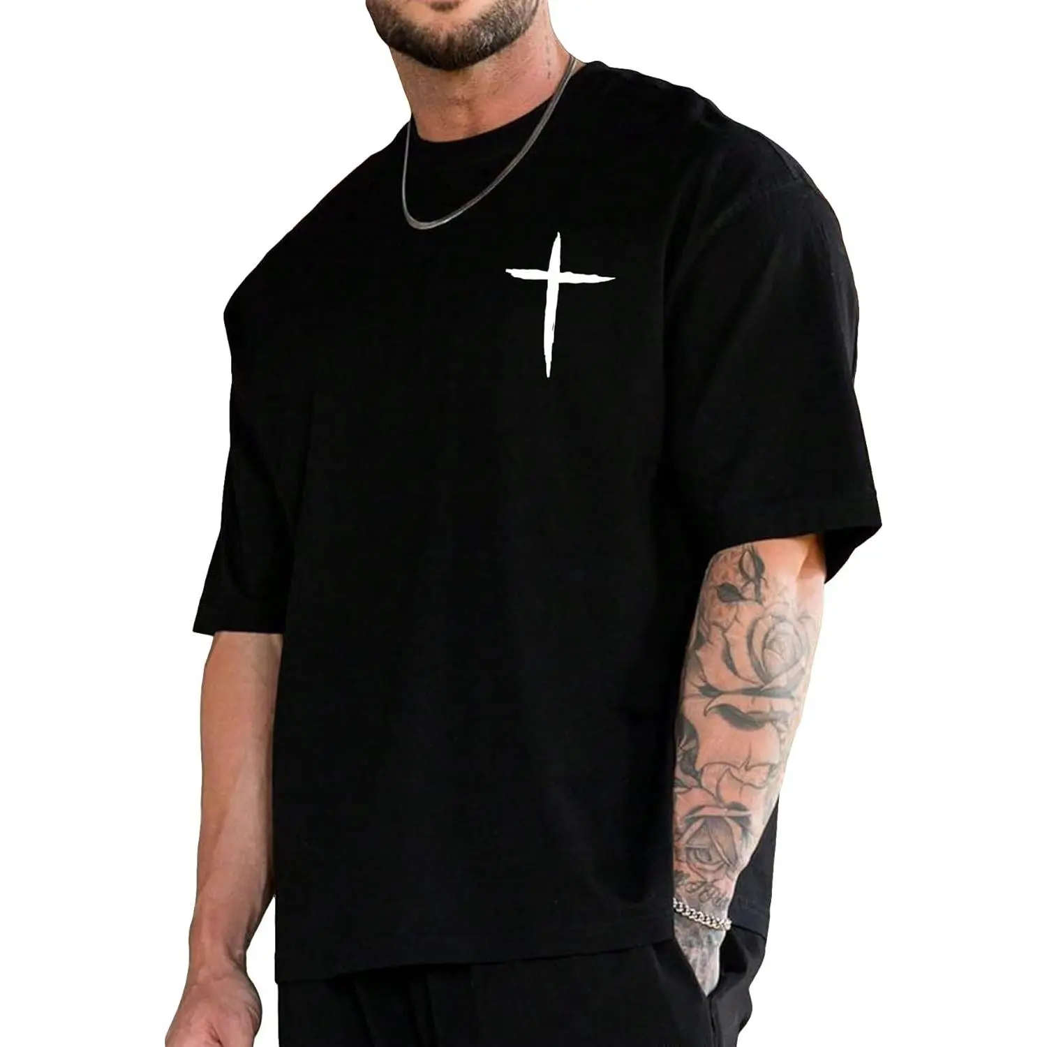 BEAUDRM Men's Plus Size Graphic Print Round Neck Tee Short Sleeve Regular Fit Pullover T Shirt Streetwear