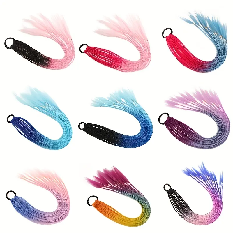 24inch Braided ponytail extensions, gradient color braided hair pieces, suitable for girls' wigs and headbands, for party cosplay costumes (12 pieces per pack)