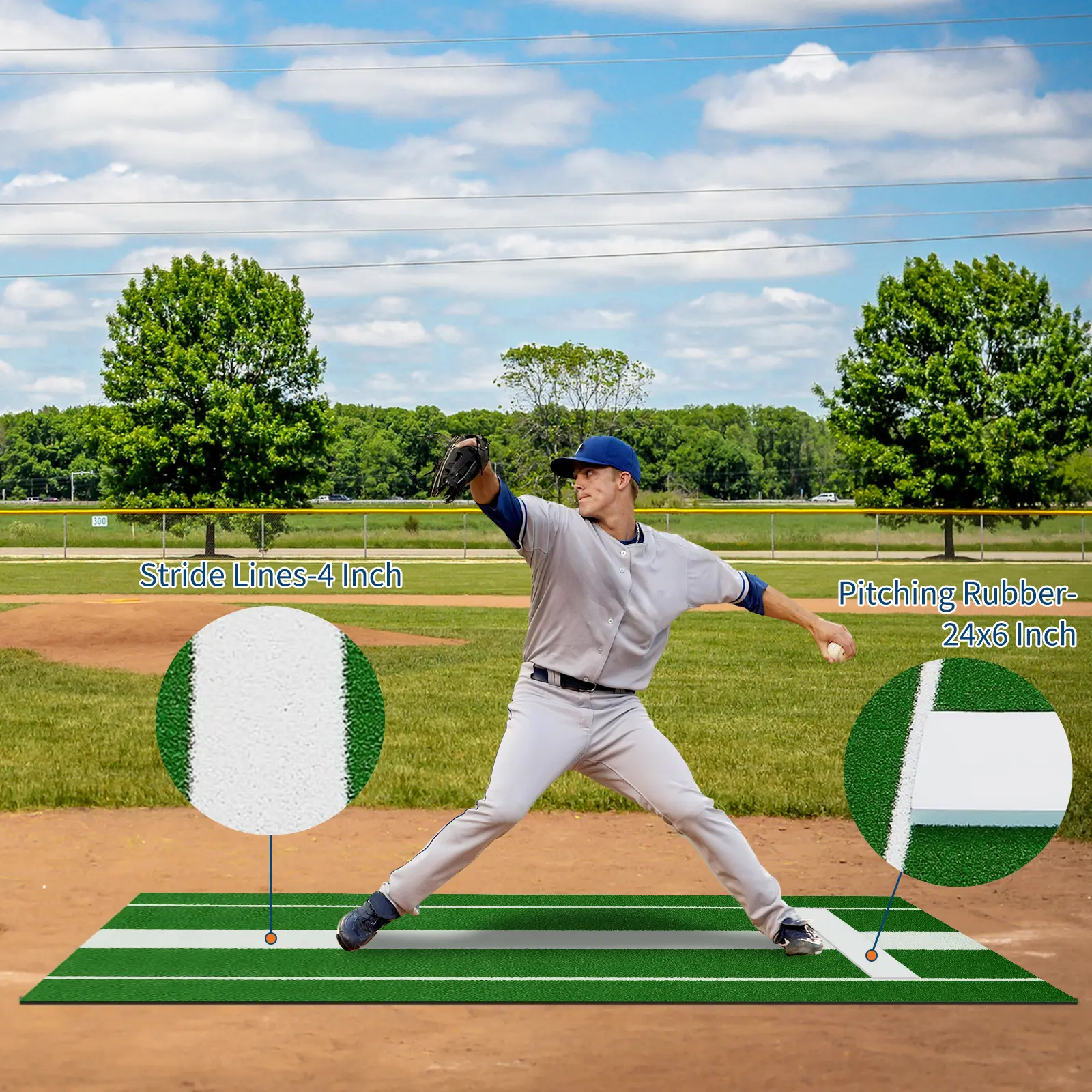 Softball Pitching Mat with Rubber, 10x3 ft Portable Softball Pitching Mound, Heavy Duty Non-Slip Pitching Mat for Indoor Outdoor Training Lane
