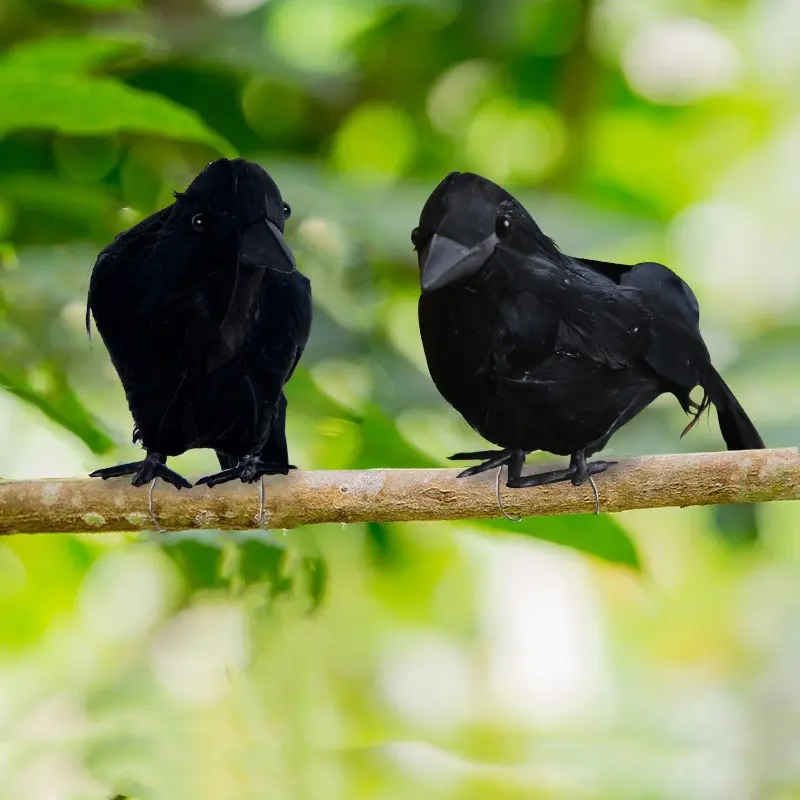 Halloween Realistic Feather Raven Desktop Decor, Crow Photography Props, Farm Bird Deterrent, Western Festival Supplies, 2 Pack