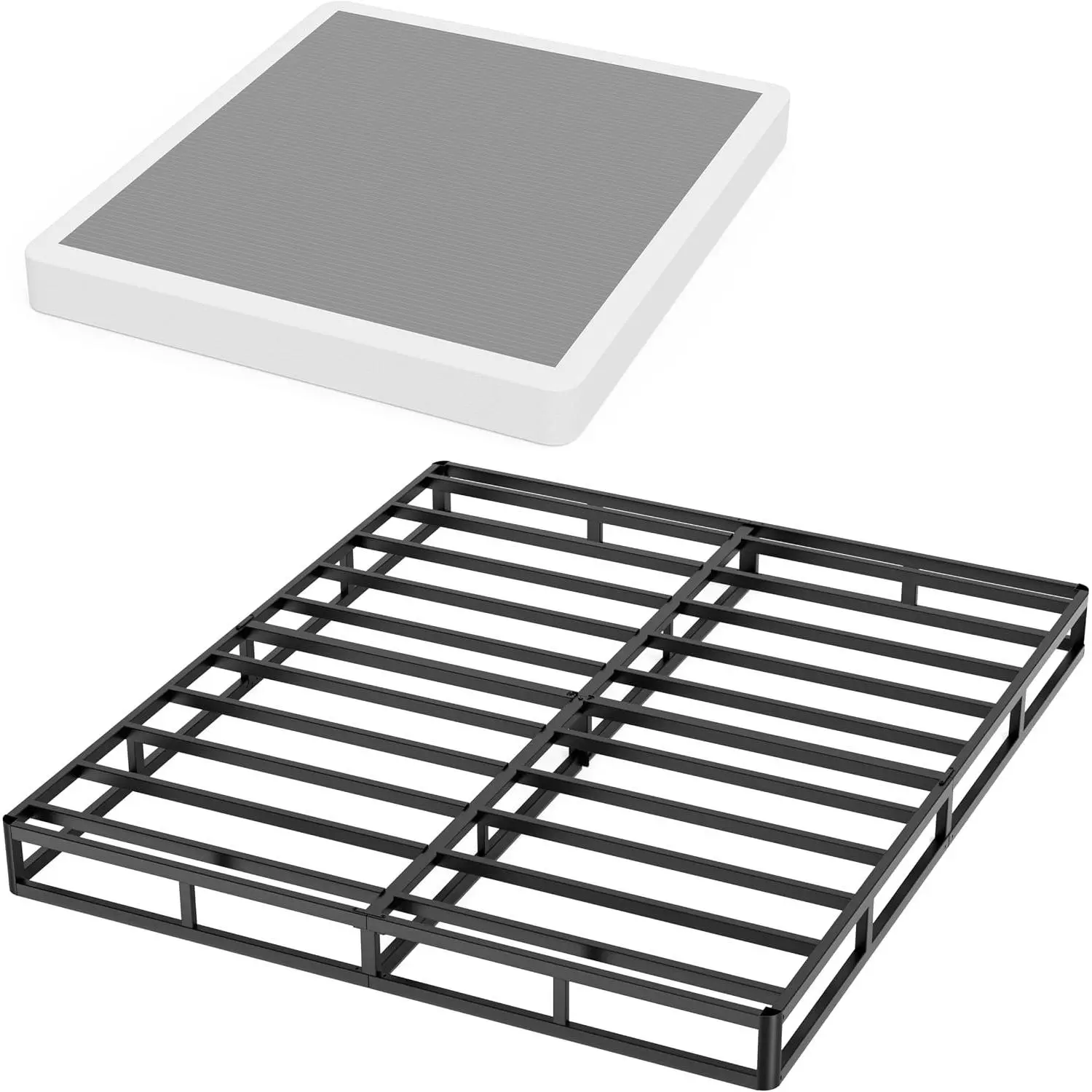 Queen Size 7-Inch High Profile Metal Frame Box Spring, Fabric Covered Mattress Base, Anti-Noise & Easy Installation