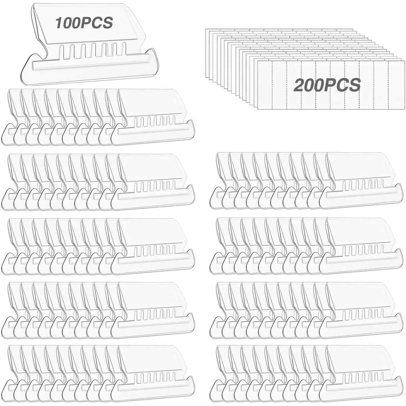 File Folder Tabs, Insertable Plastic Hanging Folder Tabs, Clear | 100 Pcs Hanging File Folder Tabs with 200Pcs Inserts for Hanging Folders