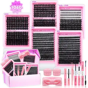 RITALASH 1060PCS Mixed Length Individual False Eyelashes Kit, DIY Eyelash Extensions, Natural-Looking Eyelash Extensions with Accessories, Self-Grafting Curling Lashes for Women, Makeup Products