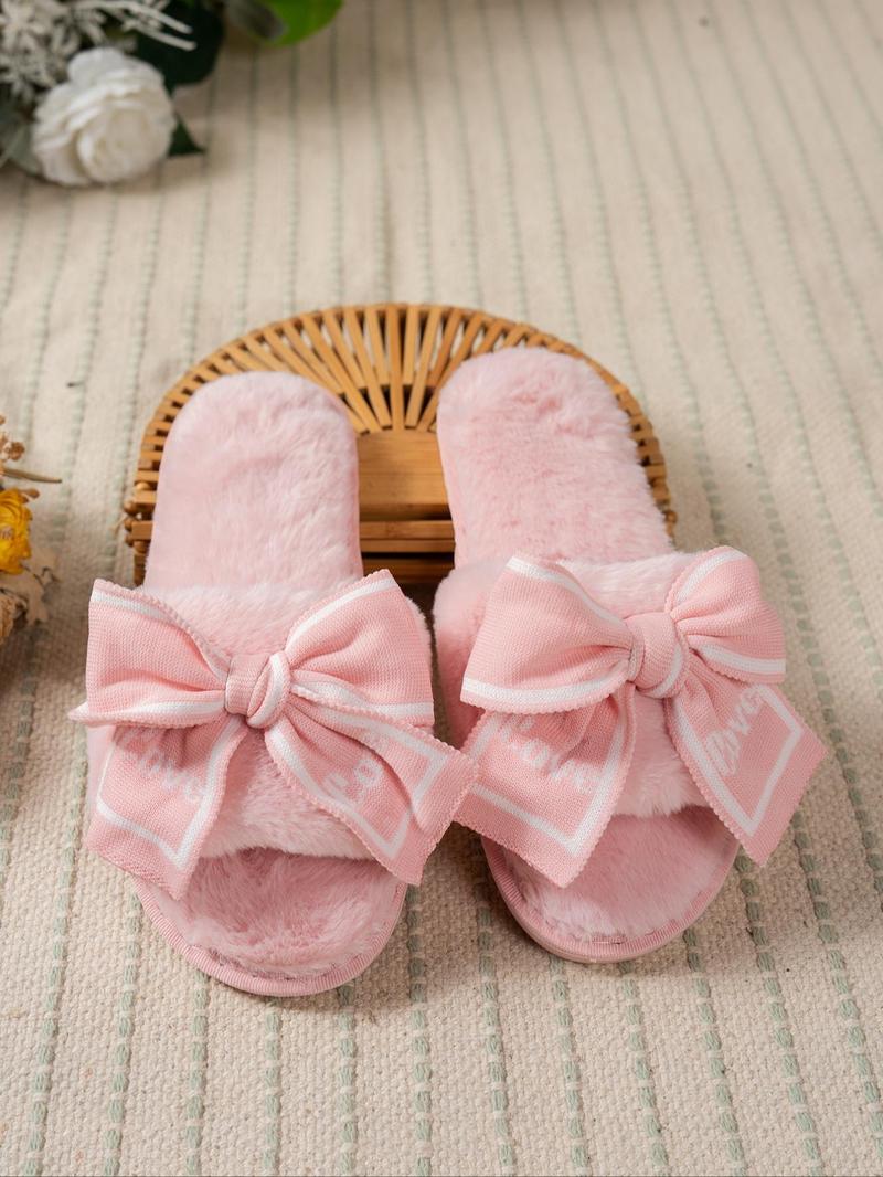 Women's Plush Anti-Slip Home Slippers, Bowknot Cherry Decorations, Textile Upper, All Seasons Comfortable Shoes, Christmas Gifts For GF, Bowknot Design Slippers Women's Plush Anti-Slip Home Slippers, Bowknot Cherry Decorations, Textile Upper, All Seasons Comfortable Shoes, Christmas Gifts For GF, Bowknot Design Slippers