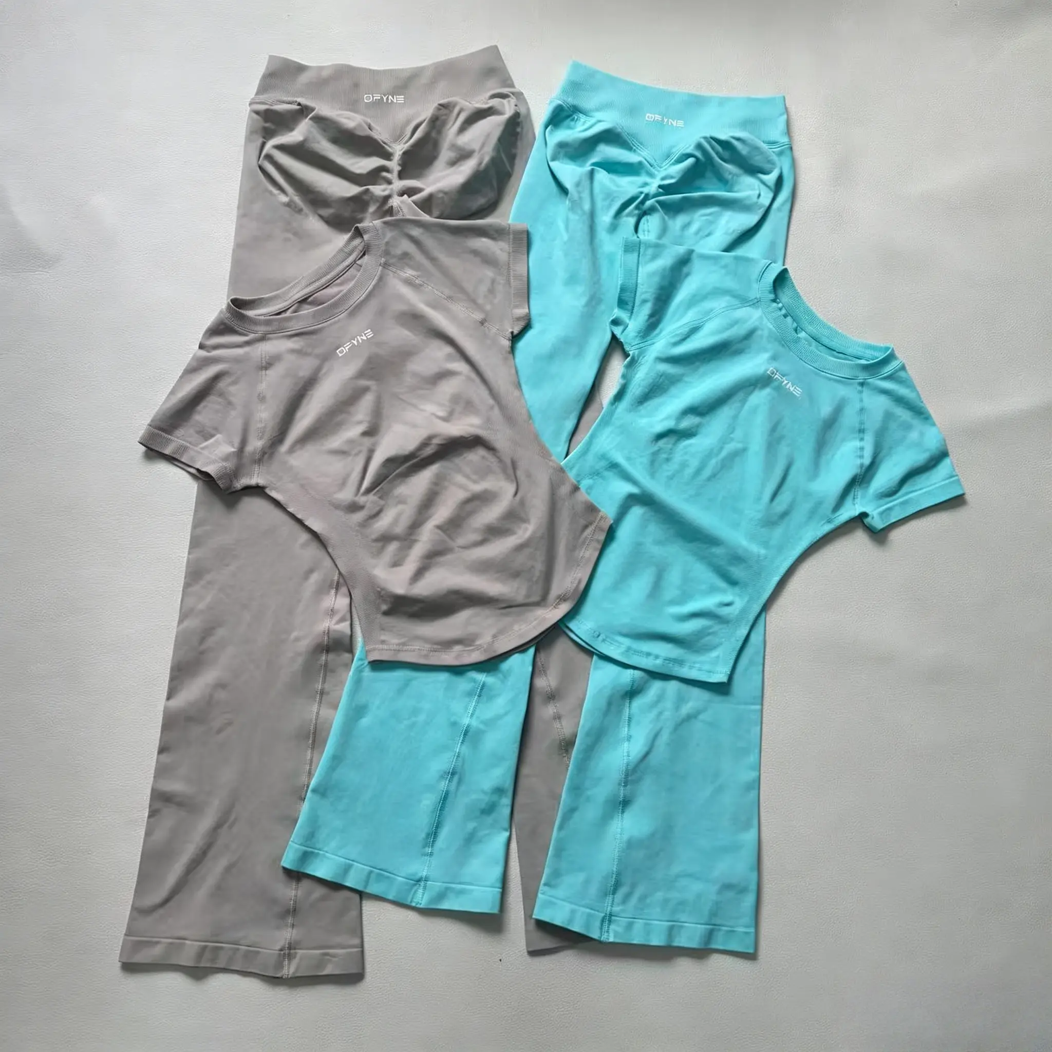 DFYNE Three Tier Waistband Flare Yoga Pants | Seamless Scrunch Booty Wide Leg Trousers, High Waisted Tummy Control Gym Wear
