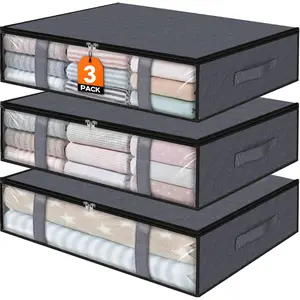 Under Bed Storage Bags 3 Pack, 40L Large Clothes & Comforter Storage Containers with Clear Window, Breathable Fabric Organizer for Blankets, Bedding, Seasonal Clothing