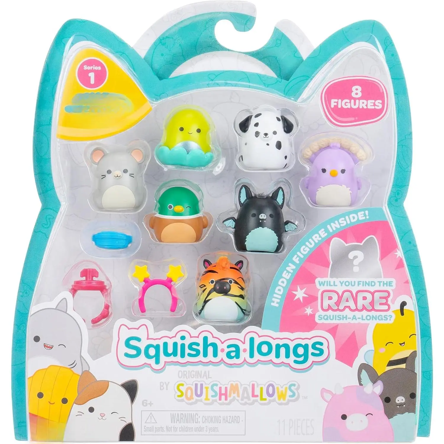 8 Pack - 1" Mini-Squish with 2 Accessories, 1 Ring, and a Collector’s Guide - Collect, Trade, & Play New model