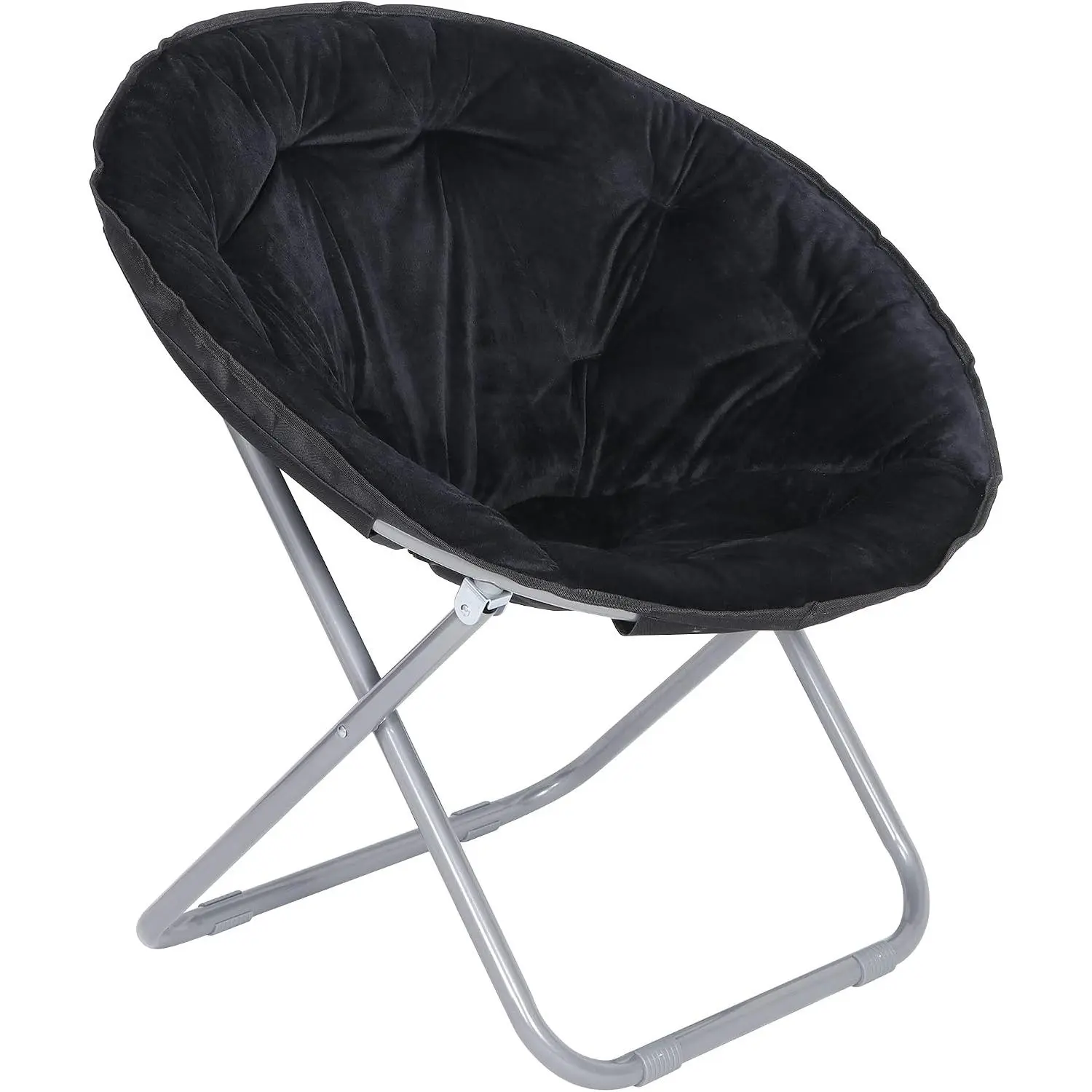 Folding Chair, Foldable Moon Chair Lounge Faux-Fur Round Reading Chair Gaming Chair w/Metal Frame for Kids Teens Adults, Indoor Outdoor Living Room Bedroom Dorm Home