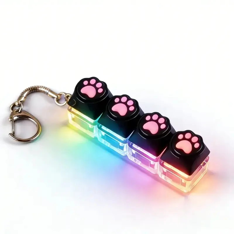 LED light keychain keyboard with press and click buttons Multi Purpose Keychain Fidget toy for relieving stress and anxiety Portable office desk accessories Office decoration gifts Sensory Fidget Keychain Multifunctional Keychain Fidget Keyring