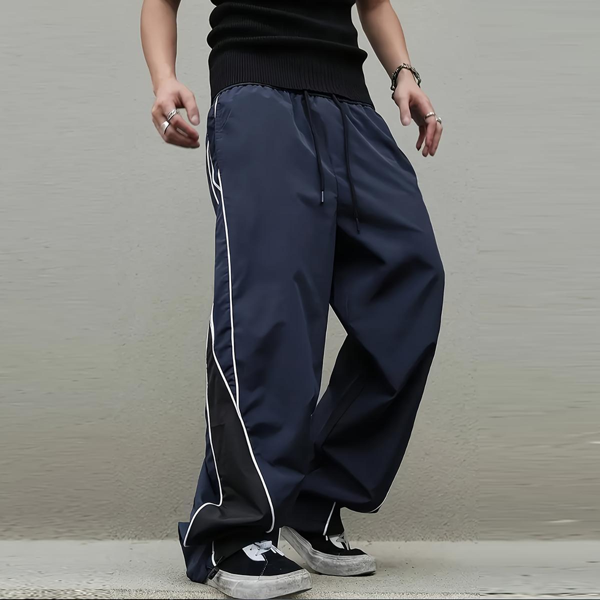 2026 Men's Retro Striped Track Pants, Elastic Waist Drawstring Baggy Windbreaker Joggers with Side Pockets, Lightweight Breathable 90s Streetwear Track Pants for Running, Gym, Daily Wear, Men's Fashion Y2K Bottoms