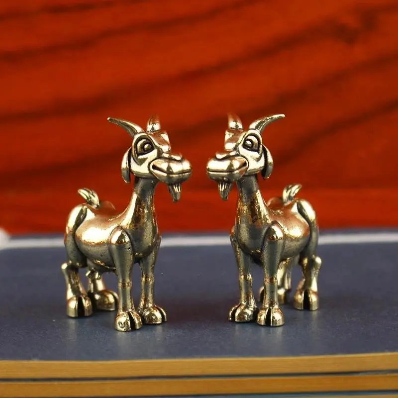 Mini Vintage Brass Metal Goat Sculpture - Intricate Retro Decorative Animal Ornament for Home Nature Display, Ideal Collectibles Tea Pet, Living Room Decor, Figurine