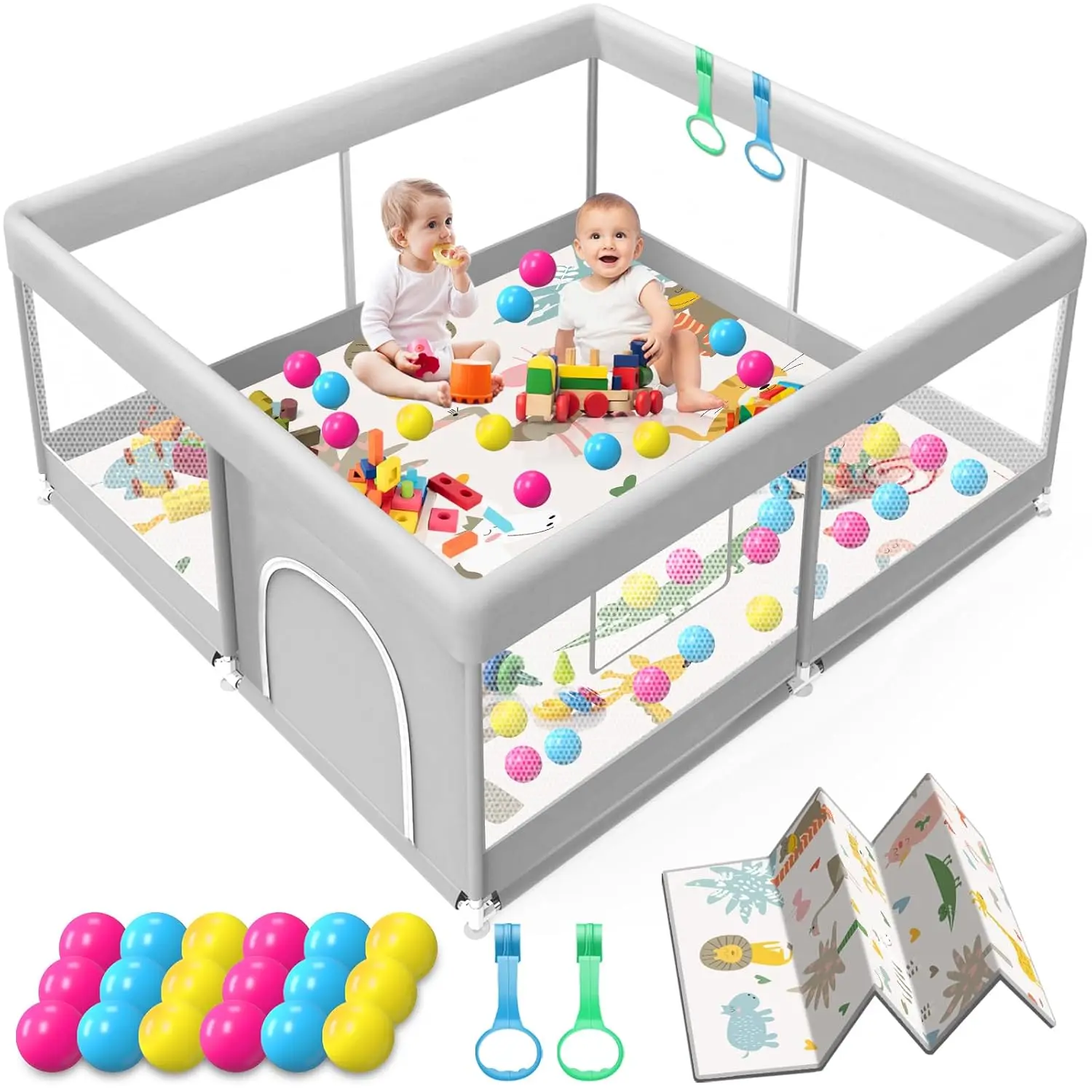 Baby Playpen with Waterproof Mat, 50x50 in Safety Gate Fence, Indoor Active Center for Babies and Toddlers