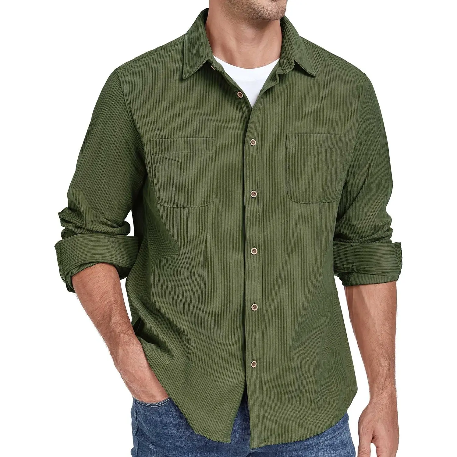 Men's Corduroy Shirt Jacket Casual Long Sleeve Button Down Shirts Lightweight Shacket Overshirts with Pockets