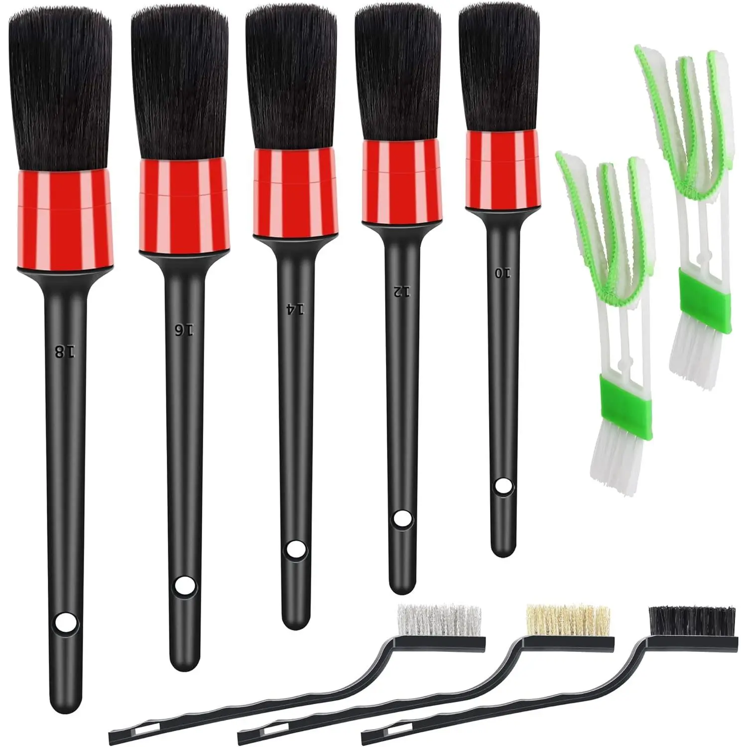 10 Count Auto Car Detailing Brush Set Car Interior Cleaning Kit includes 5 Boar Hair Detail Brush,3 Wire Brush, 2 Air Vent Brush for Cleaning Car Interior Exterior, Dashboard Engines Leather Wheel