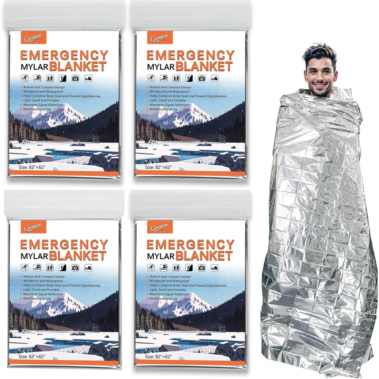 Summer Camping 4-Pack Mylar Emergency Blankets 82"x62" Thermal |   Camping, Hiking, Body Insulation, Outdoors, Car Survival Kit, Bug Out Bag