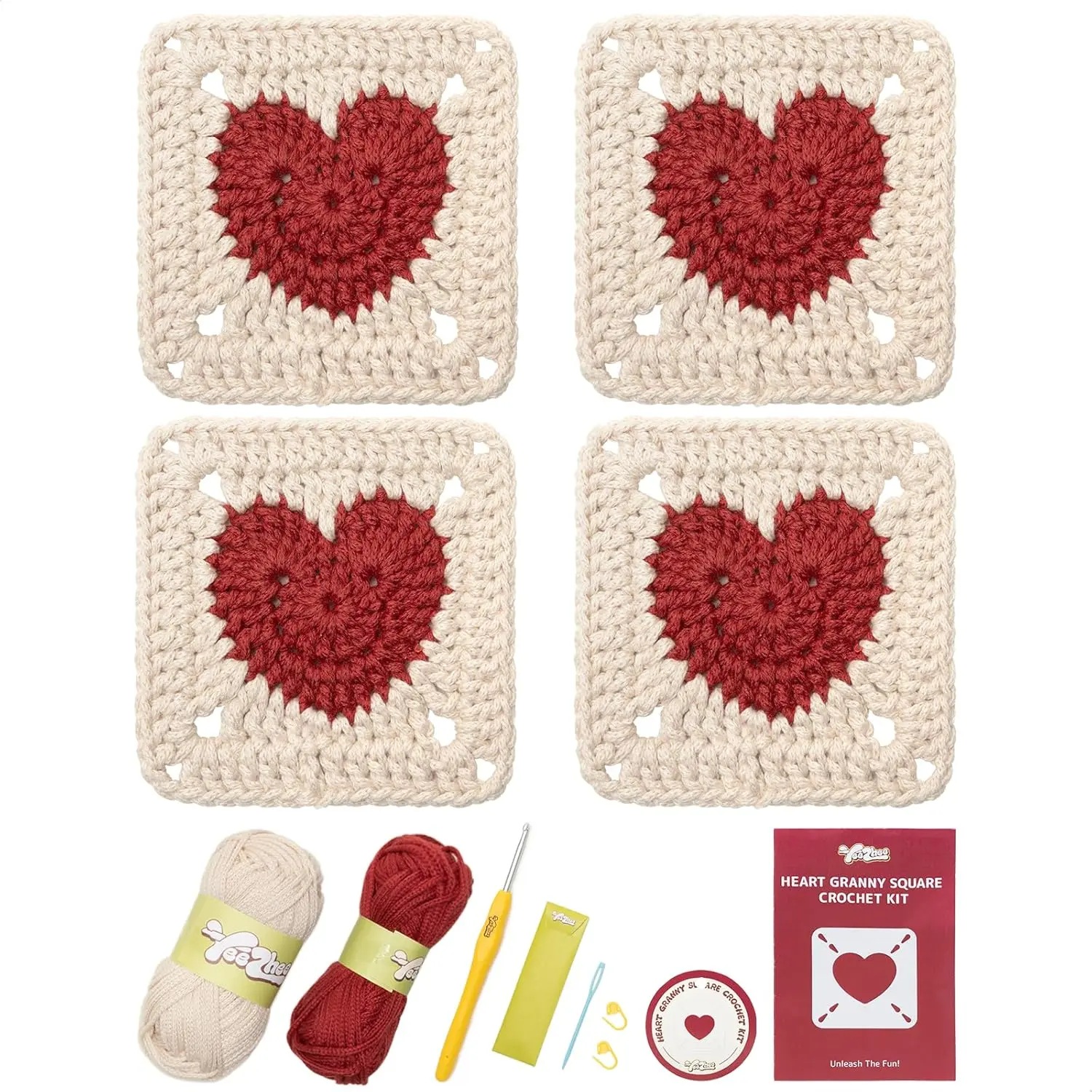 Crochet Kit for Beginners, Granny Square Starter Kit with Step-by-Step Video Tutorials, Knitting Kit for Adults & Teens Including Yarn, Crochet Hook, Heart | Step-by-Step Crochet Kit for beginners, Yarn, Crochet Hook, Heart Shape, Adults & Teens