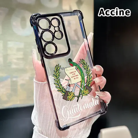 Smartphone Casing - Anti-Drop, Shockproof, Lightweight Slim Transparent Silicone Non-Slip Cellphone Protector Cover with Electroplating Guatemala Freedom Emblem Pattern for Samsung Galaxy S22+-Edge, S23-Ultra, S24-Plus, S25, S26