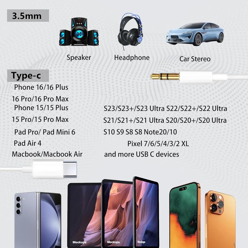 USB C to 3.5mm AUX Audio Adapter Cable, Type-C to 3.5mm AUX Audio Headphone Line, Compatible with iPhone 16 Pro Max/15 Plus/Galaxy S24 23 S22 S21 S20 Note 20/Pixel 9/8/7/6