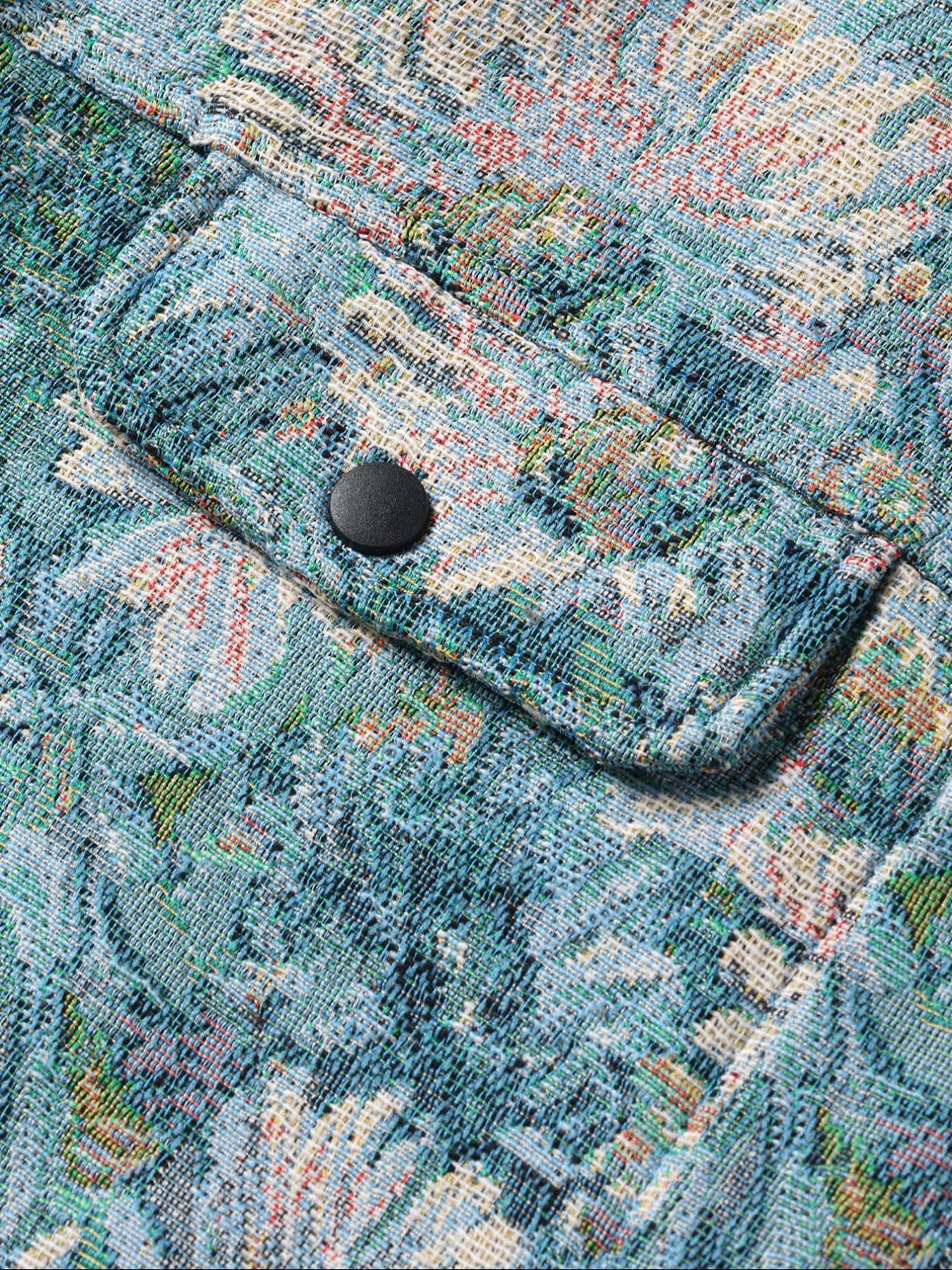 Men's Floral Print Button Front Jacket, Regular Fit Casual Long Sleeve Collared Outerwear for Fall & Winter, Men's Clothes for Daily Wear, Fashion Fit Jacket