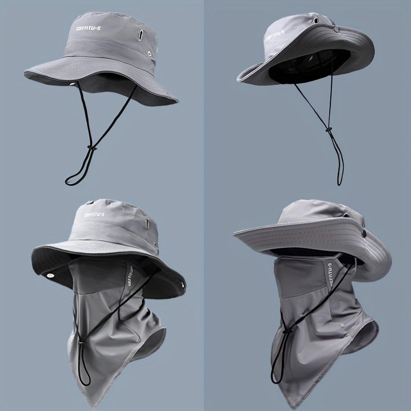 BIGWIG Unisex Sun Protection Hat with Neck Flap, Wide Brim Bucket Hat, Detachable Face Mask, Foldable Brim, Outdoor Sun Hat, Breathable Drawstring Closure, Fishing Hat, Suitable for Camping, Hiking, and Gardening