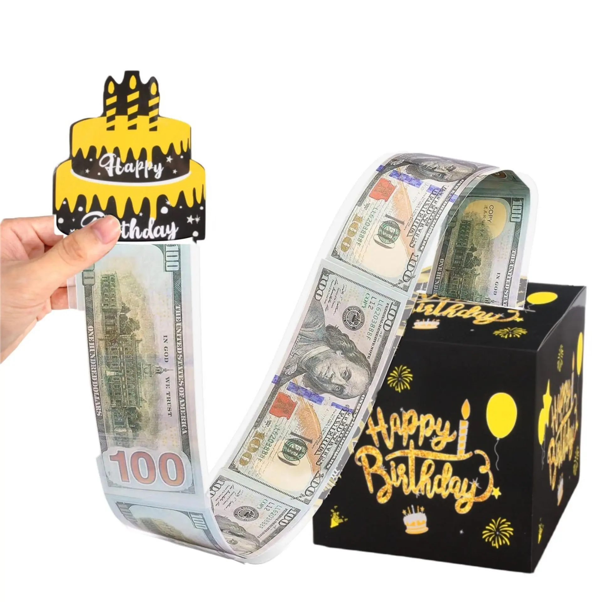 Birthday Money Box for Cash Gift Pull, Surprise Gift Boxes for Money, Money Holder Box with Pull Out Happy Birthday Card and 30Pcs Transparent Bags, Money Gift Ideas for Kids and Adults, Party Favor Boxes, Party Favor Gifts