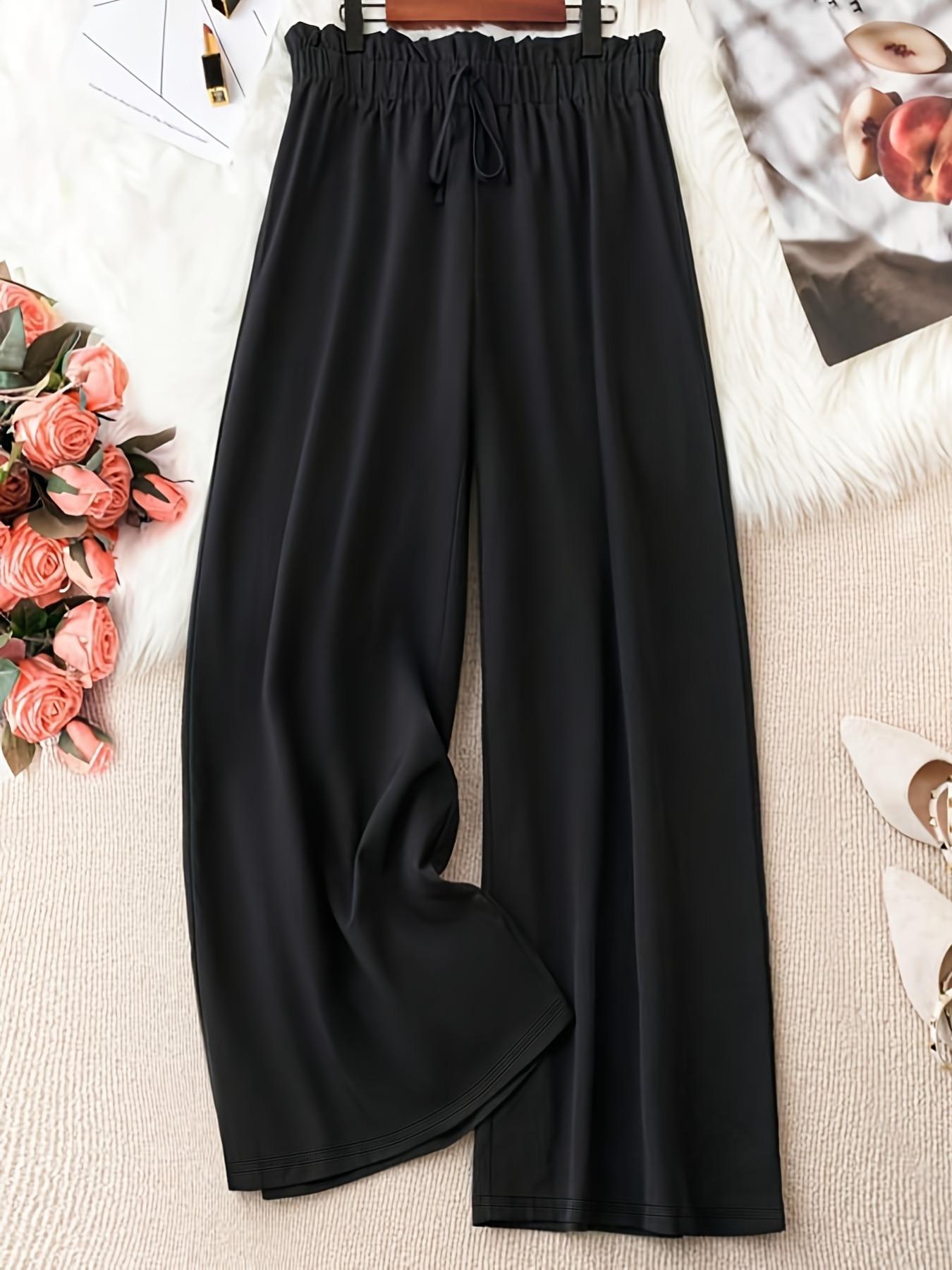 Plus Size Solid Knot Front Elastic Waist Wide Leg Pants, Casual Style Loose Trousers for Everyday Wear, Women's Bottoms for Spring & Summer, Womenswear
