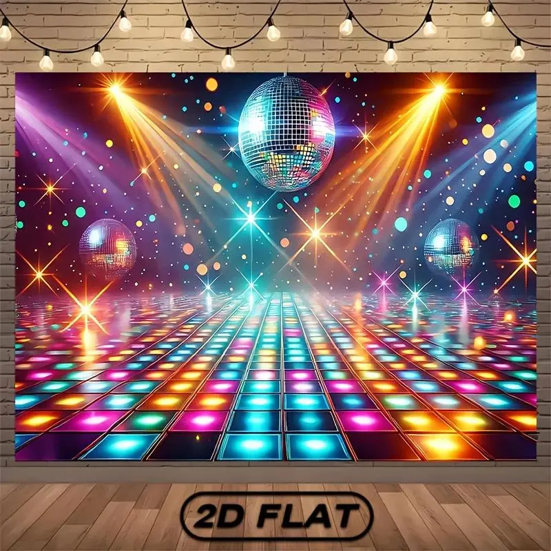 Disco Dance Floor Backdrop Party Backdrop Polyester Fabric Birthday Decoration Photo Backdrop Wall Decor Photography Background Music Party Event Banner Celebration Studio Prop Neon Lights Festival Scene