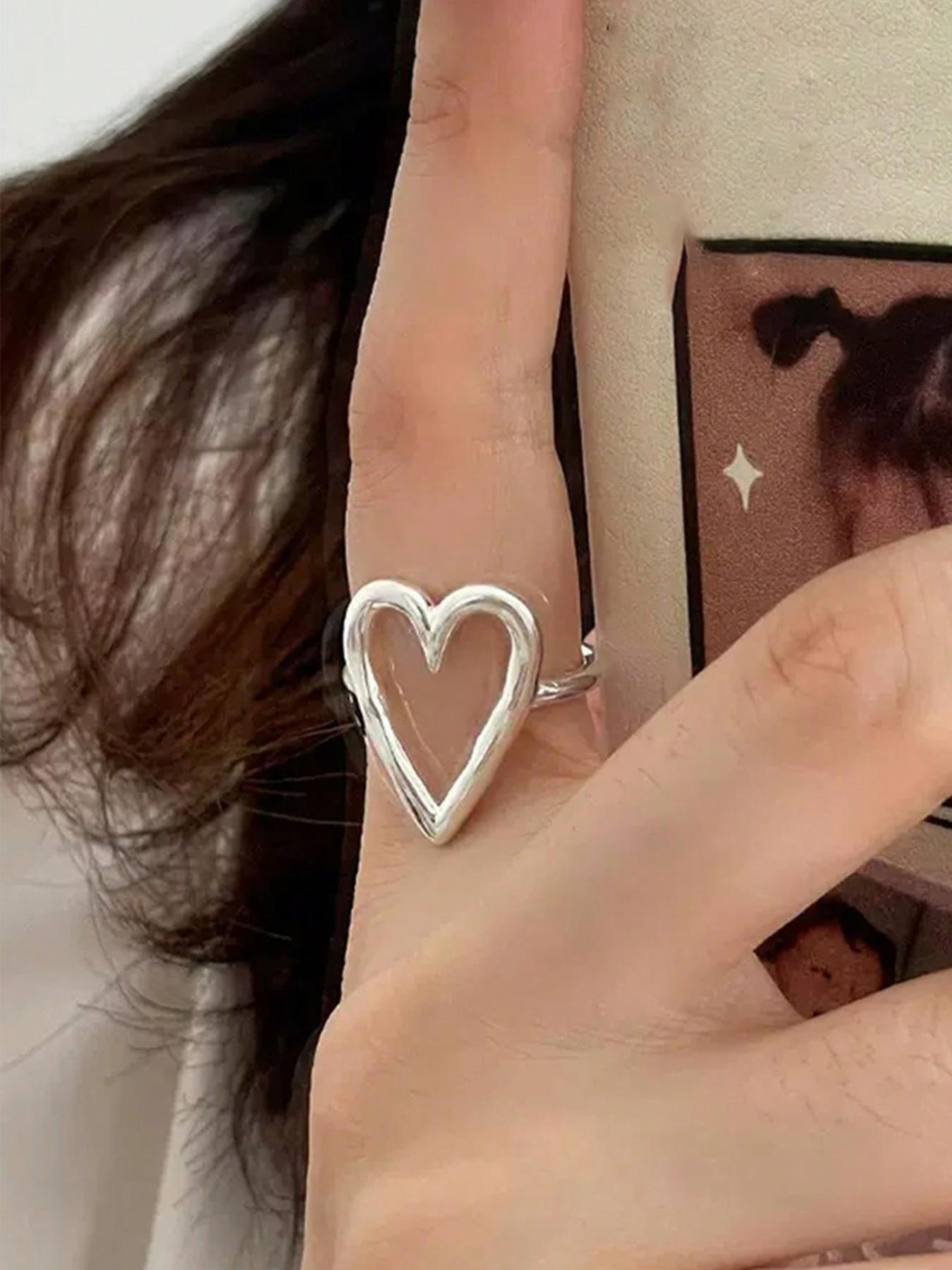 925 Sterling Silver Irregular Heart Design Cuff Ring, Heart Shaped Ring, Adjustable Open Ring for Women, Unique Rings, Statement Rings, Fashion Jewelry Accessories for Party, Daily Decor, Exquisite Jewelry for Birthday Gift, Valentine's Day, Gift