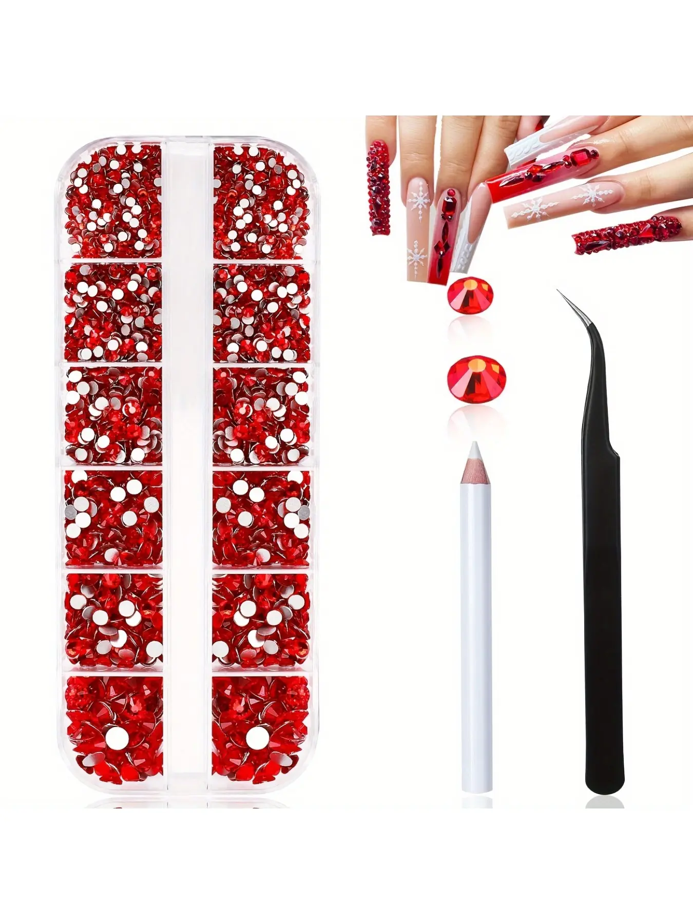 2000pcs Red Rhinestone Set for DIY Crafts - Flatback Gems for Nail Art, Eye Makeup & Creative Projects