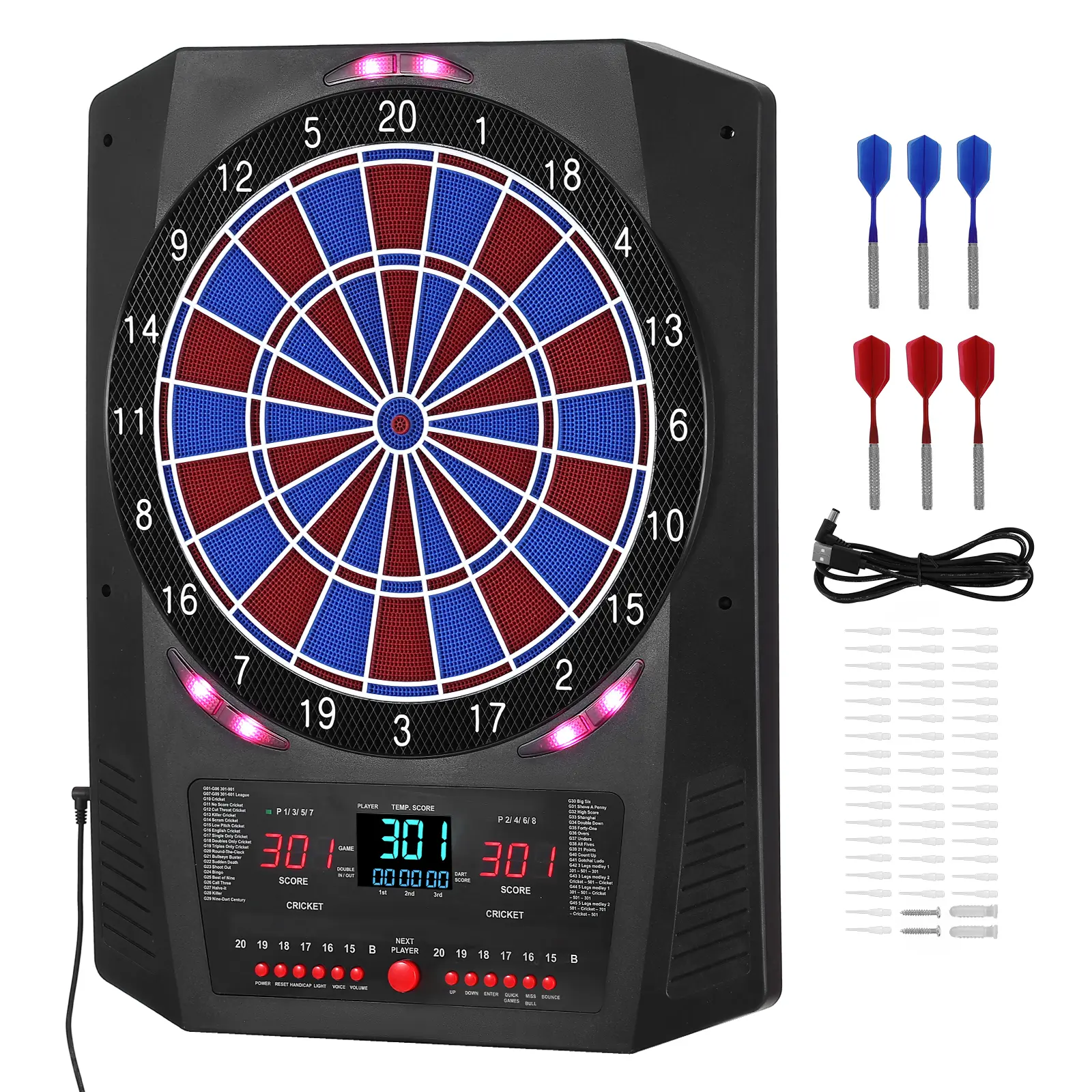 Electronic Dart Board, 13.5" Target Dartboard with 45 Games & 474 Variations for Up to 8 Players, 6 Dart Shafts with Flights & 50 Soft Tips, Color LED Cricket Scoring Screen for Home Party Bar