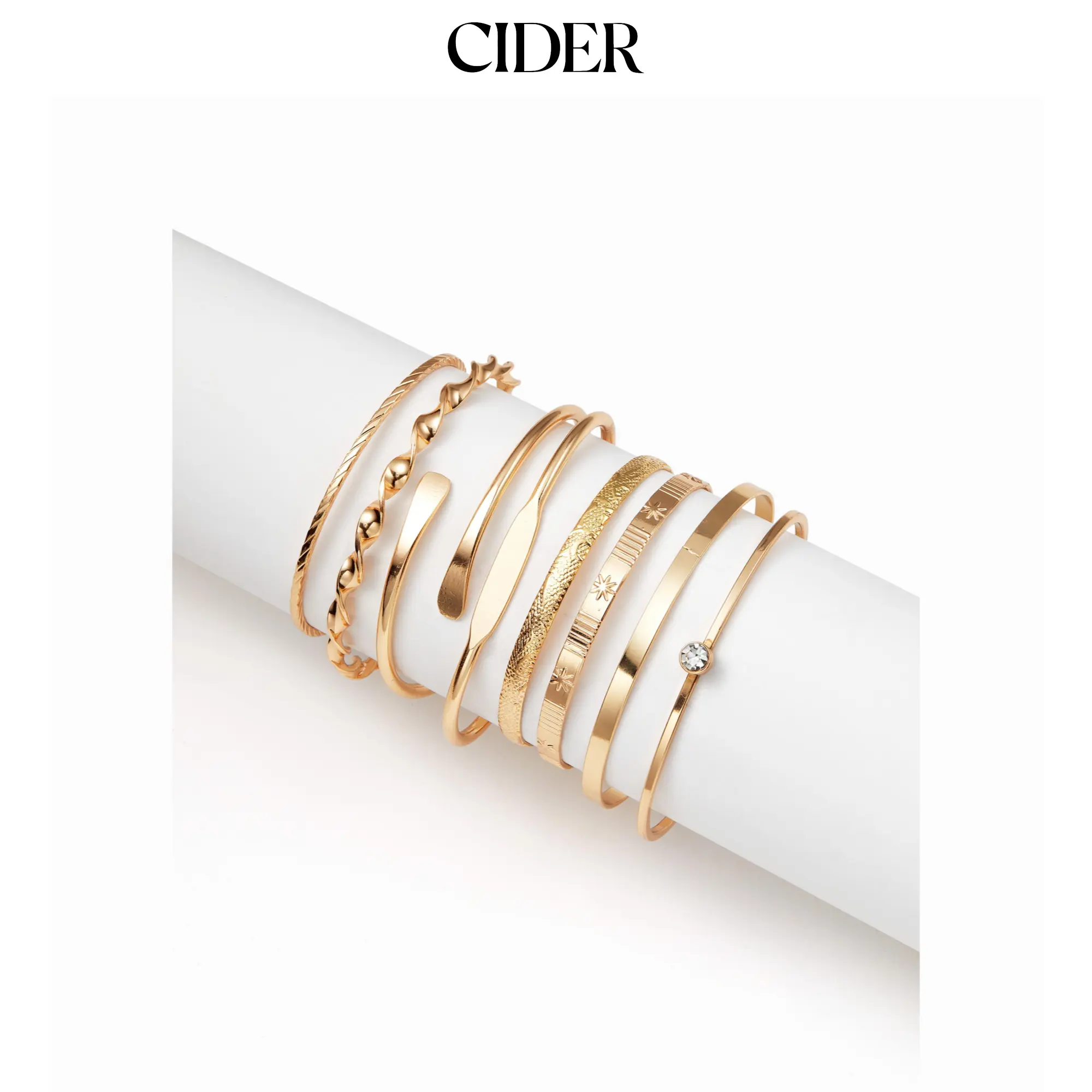 Cider 8 PCS WAVE & TEXTURED OPEN BRACELET SET