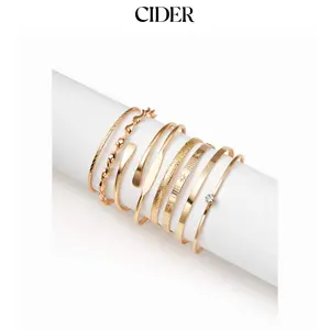 Cider 8 PCS WAVE & TEXTURED OPEN BRACELET SET