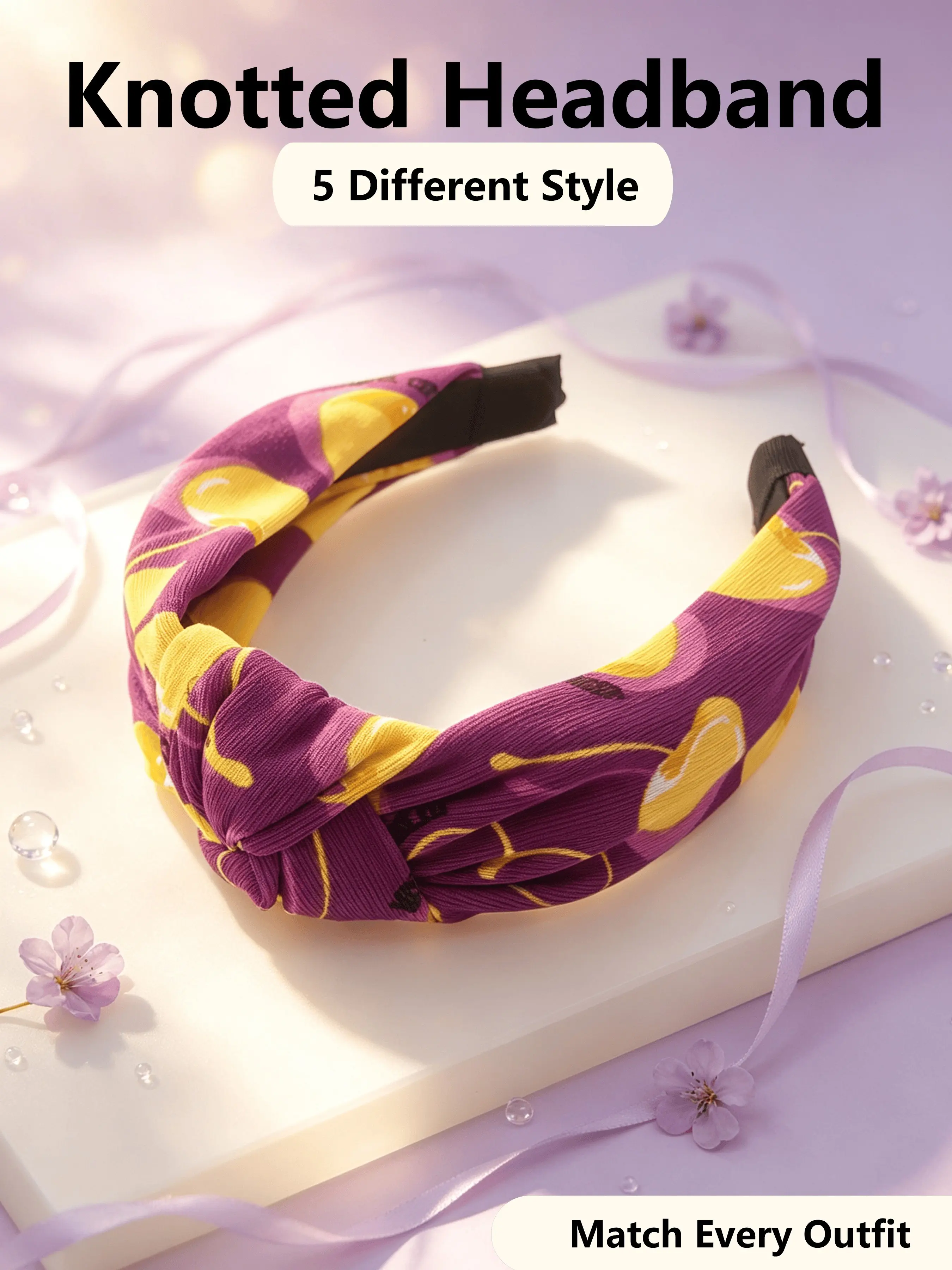 Fashion Casual Hairband, All over Print, Polyester Fabric, Knot Design, Suitable for Daily Use, Travel, Makeup, Holiday