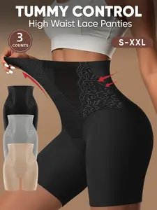 Meiyting High Waist Lace Shapewear Pants, 3-Pack, S-Xxl, Comfortable Anti-Sheer, Tummy Control, Seamless Butt Lifter, All Seasons