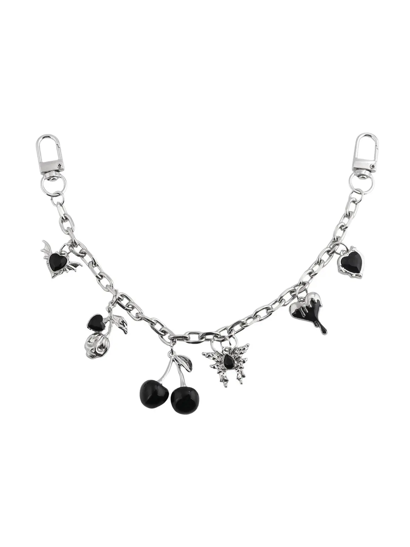 Gothic Zircon Heart Cherry Butterfly Bag Chain, Unique Jewelry Purse Handbag Accessory, bag charms for handbags, Stylish Gift Idea, Perfect for Fashion Enthusiasts