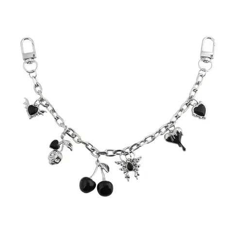 Gothic Zircon Heart Cherry Butterfly Bag Chain, Unique Jewelry Purse Handbag Accessory With Chain, Stylish Gift Idea, Perfect for Fashion Enthusiasts