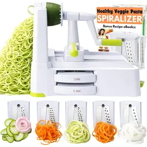 Brieftons 5-Blade Vegetable Spiralizer: Best Zucchini Spiral Slicer & Veggie Noodle Maker, Japanese Steel Blades, Strong Suction Cup, Blade Caddy, 4 Recipe eBooks |   Low Carb, Vegan, Paleo, Gluten-Free