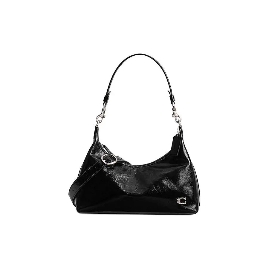 COACH Juliet 30 Glossy Leather Hobo Handbag for Women – Adjustable Strap, Zip Closure, Large Size, Black