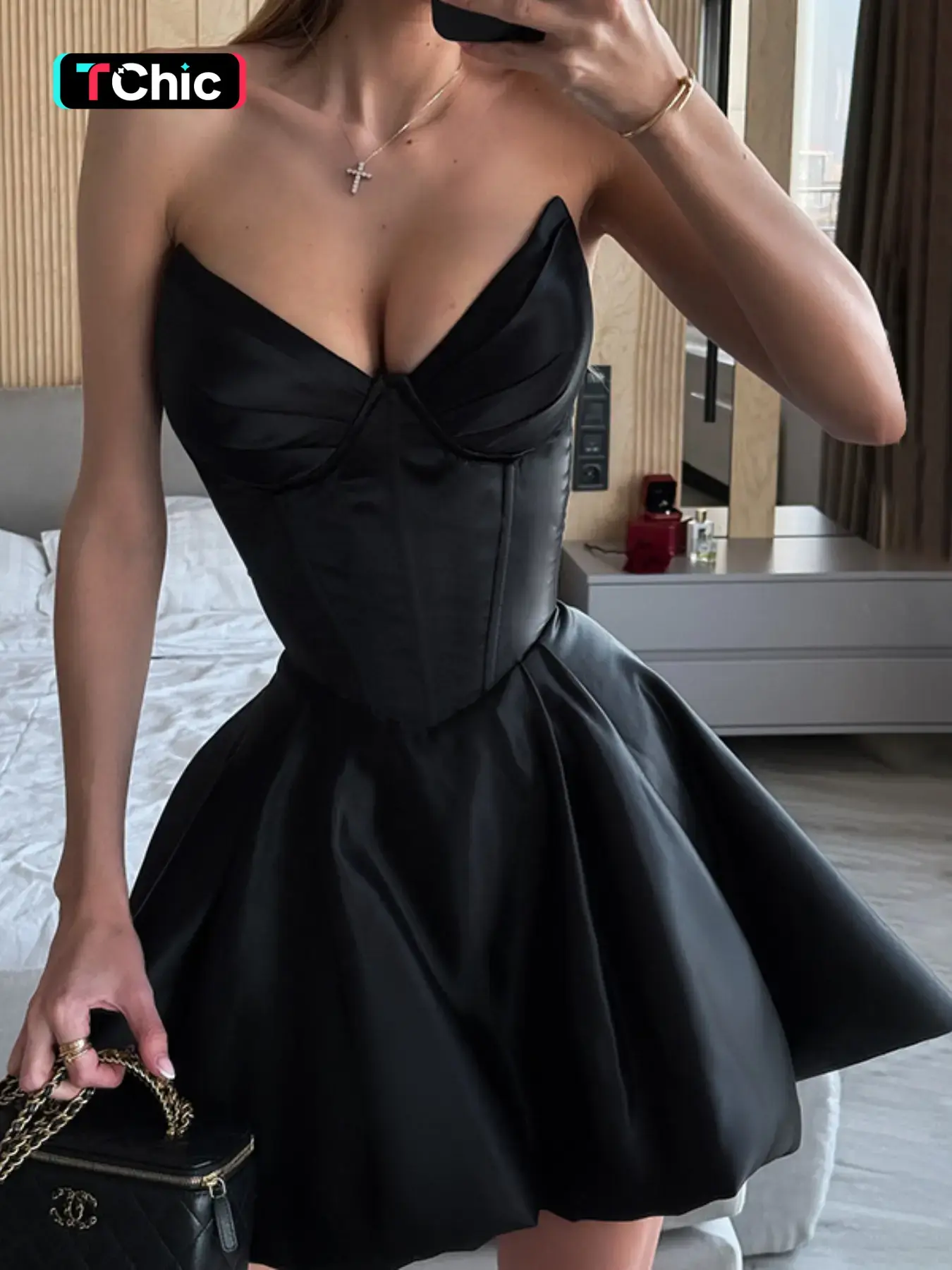 Women's Waist Cinched Bustier Dress, Plain Surface, Slim-Fitting, Casual Style, High-Quality Fabric, Perfect for Daily Wear, Casual Fitted Dress