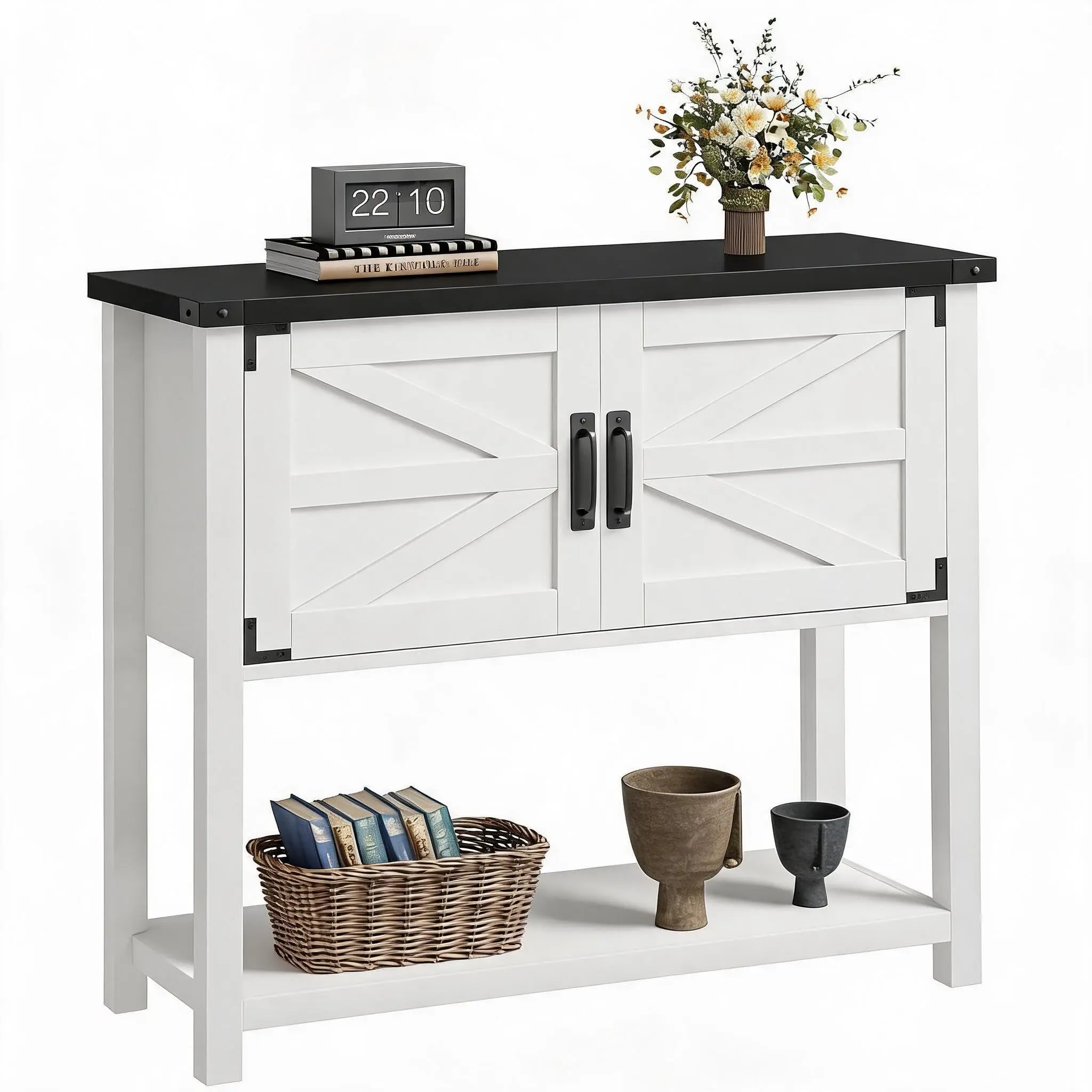 GAOMON 32-Inch Farmhouse Console Table with 2-Door Cabinets, Entryway Storage Sideboard in Grey, Functional and Stylish Wooden Storage Cabinet for Home